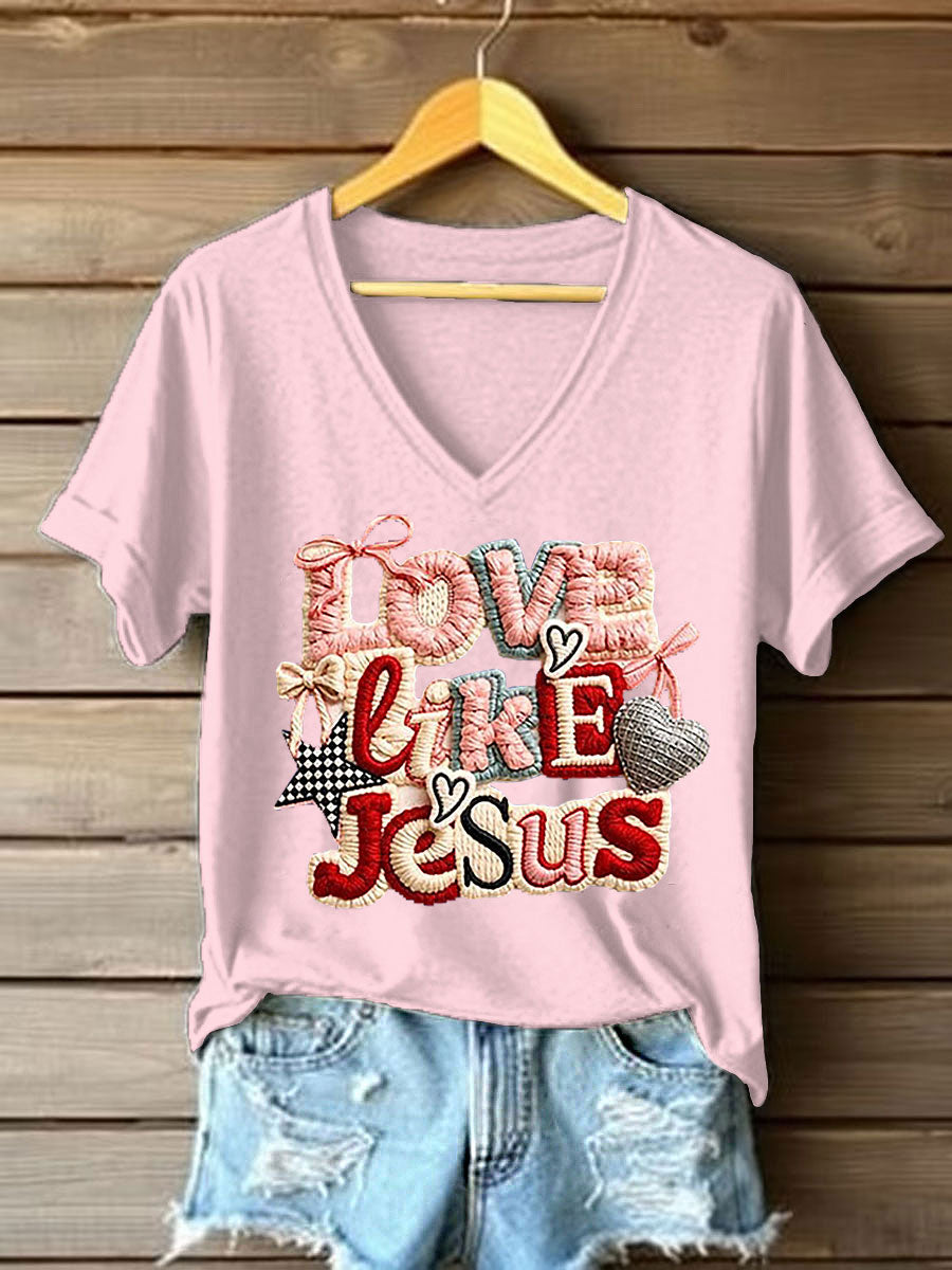 Camiseta casual impressa 'Love Like Jesus' feminina