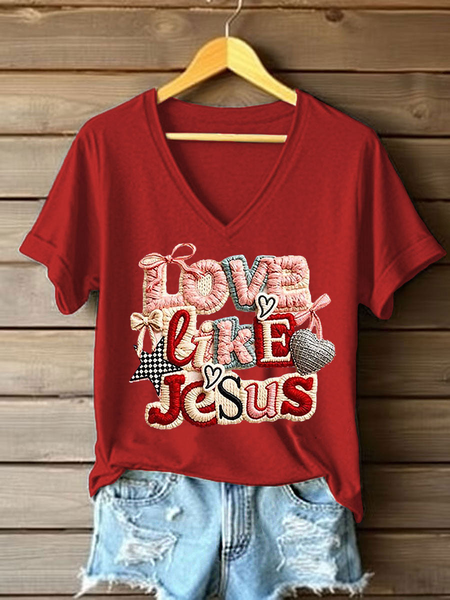 Camiseta casual impressa 'Love Like Jesus' feminina