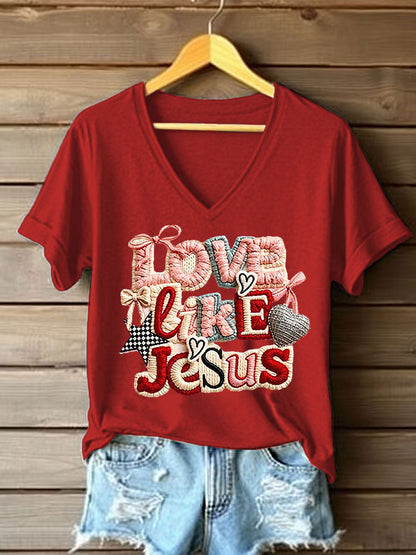 Camiseta casual impressa 'Love Like Jesus' feminina