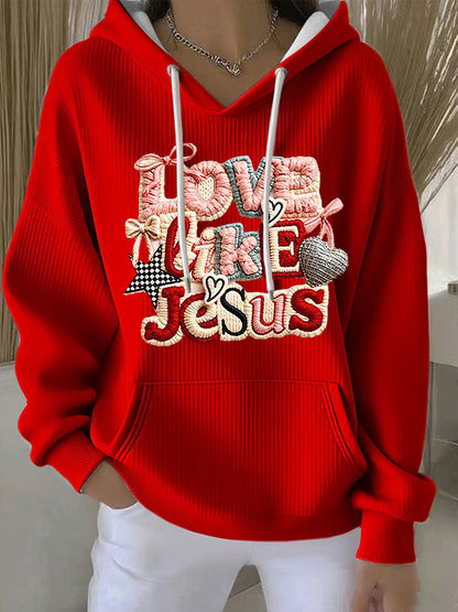 Hoodie casual impresso 'Love Like Jesus' das mulheres