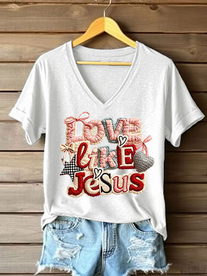 Camiseta casual impressa 'Love Like Jesus' feminina
