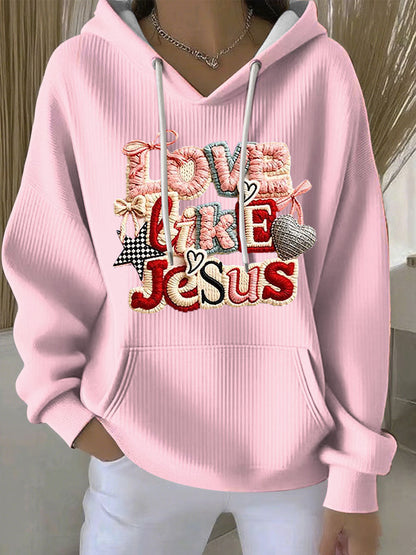 Hoodie casual impresso 'Love Like Jesus' das mulheres