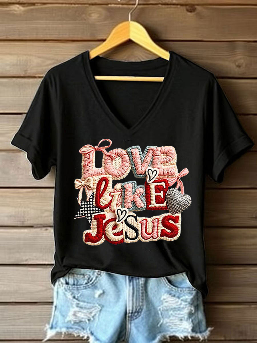 Camiseta casual impressa 'Love Like Jesus' feminina