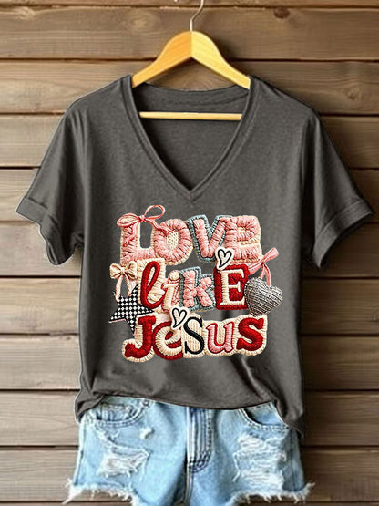 Camiseta casual impressa 'Love Like Jesus' feminina