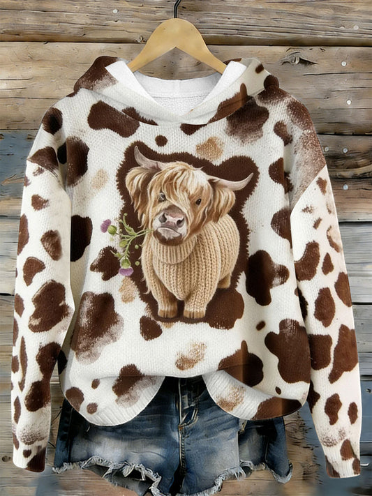 Engraçado Highland vaca Floral arte aconchegante camisola com capuz feminino