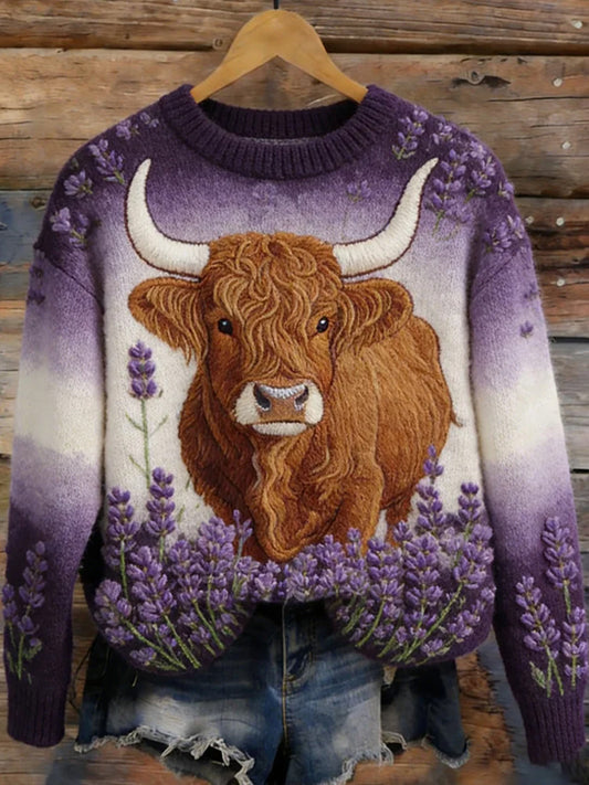 Engraçado Highland vaca Floral arte camisola aconchegante das mulheres