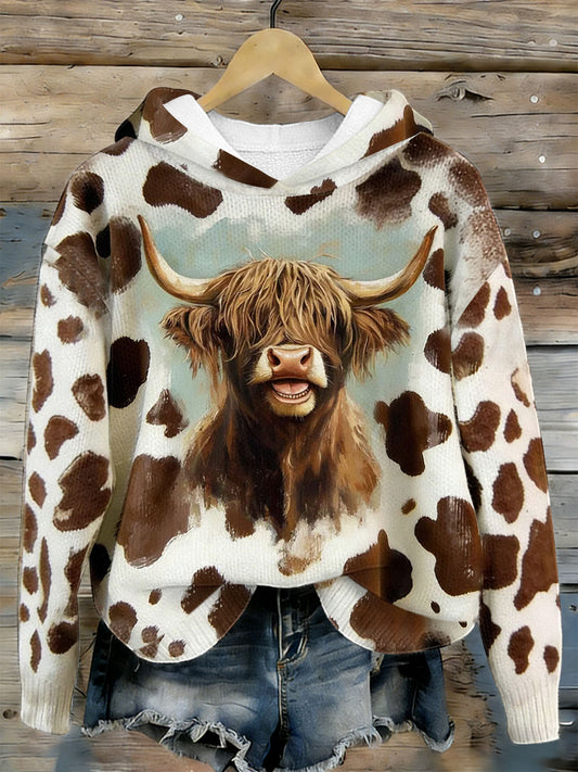 Engraçado Highland vaca arte aconchegante camisola com capuz feminino
