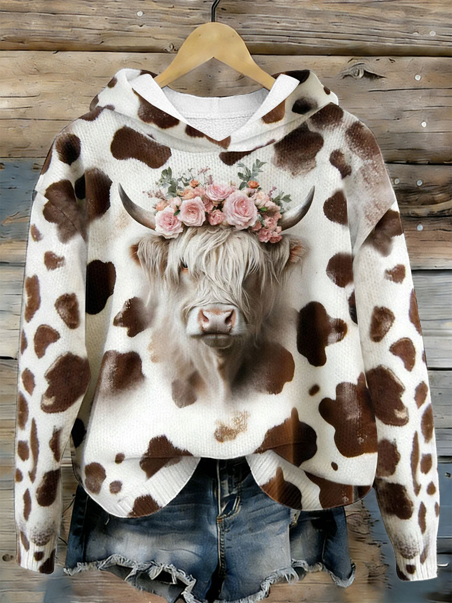 Engraçado Highland vaca Floral arte aconchegante camisola com capuz feminino