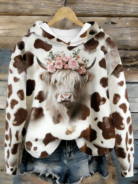 Engraçado Highland vaca Floral arte aconchegante camisola com capuz feminino