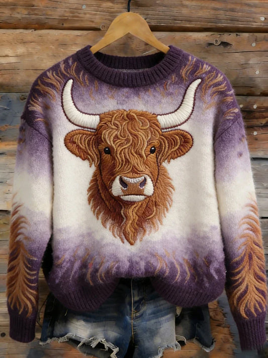 Engraçado Highland vaca arte camisola acolhedora das mulheres