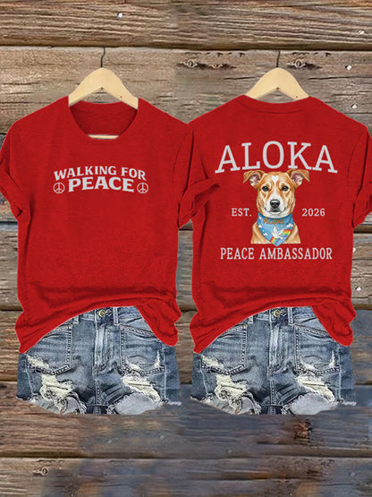 Camiseta de manga curta estampada Caminhada pela Paz Feminina