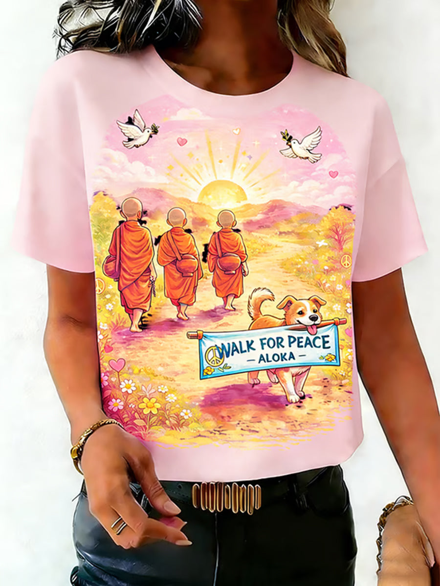 Camiseta de manga curta feminina Walk For Peace Print