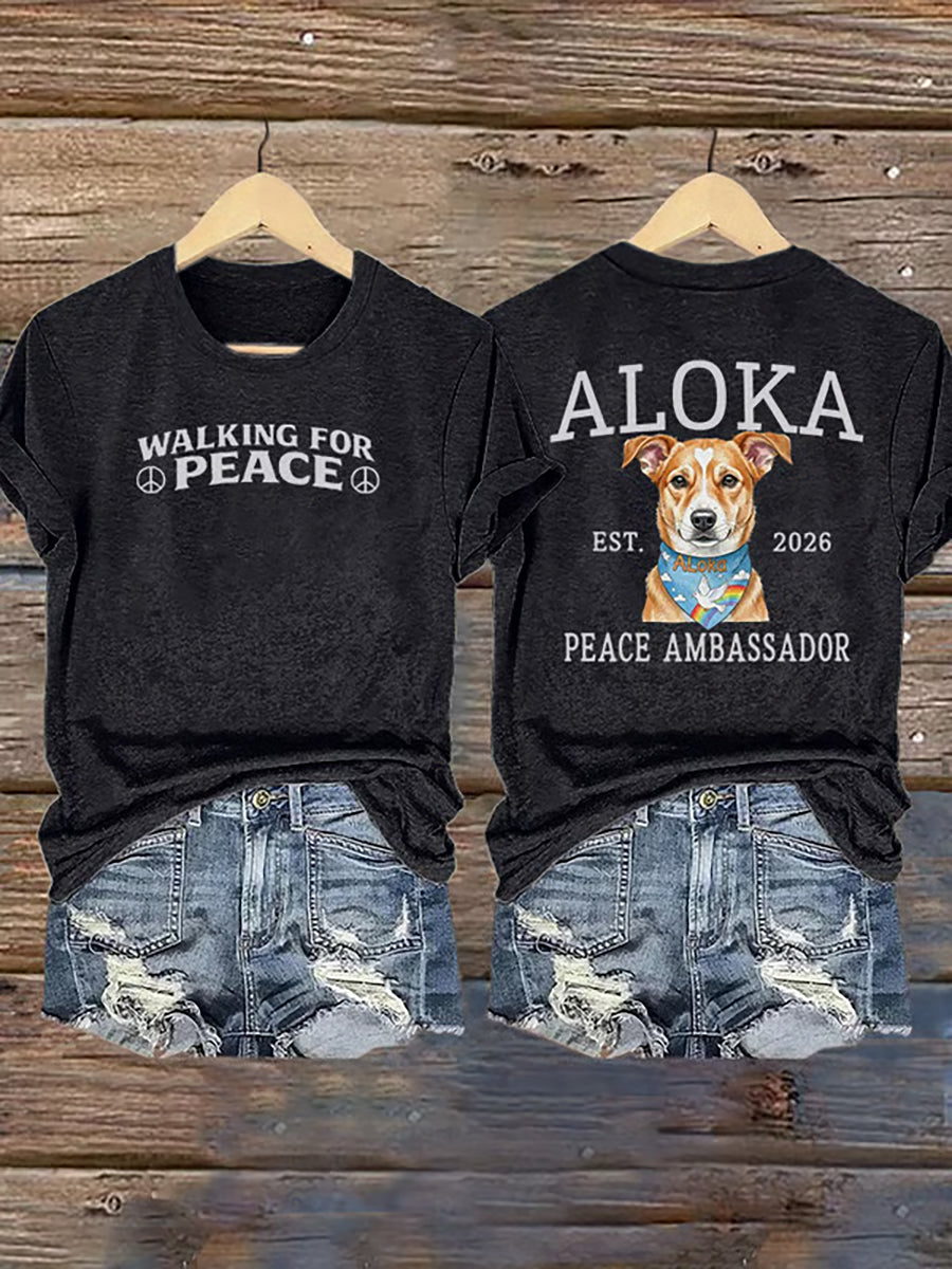 Camiseta de manga curta estampada Caminhada pela Paz Feminina