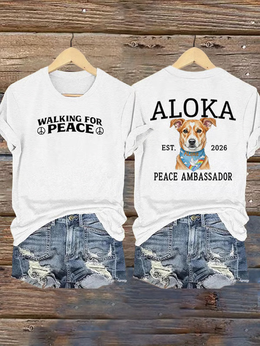 Camiseta de manga curta estampada Caminhada pela Paz Feminina