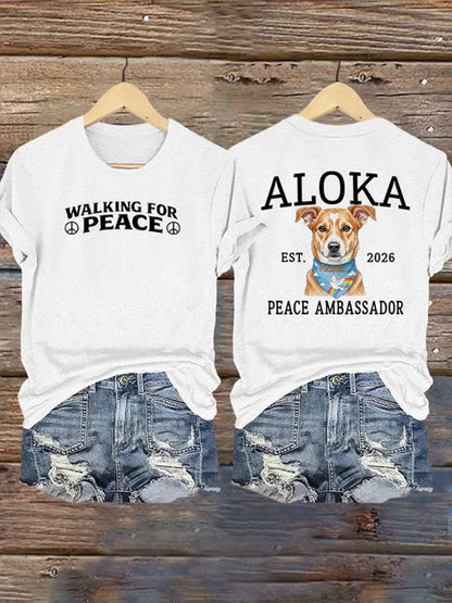 Camiseta de manga curta estampada Caminhada pela Paz Feminina