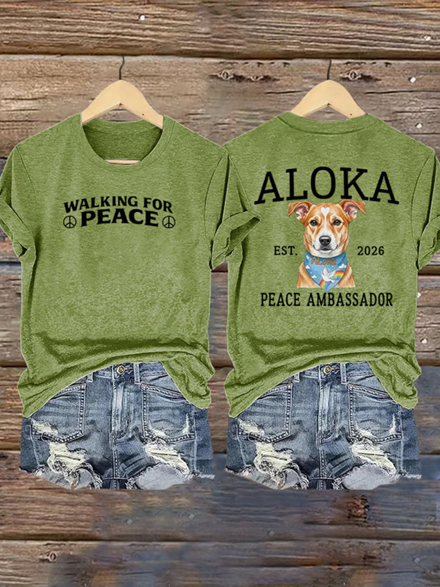 Camiseta de manga curta estampada Caminhada pela Paz Feminina
