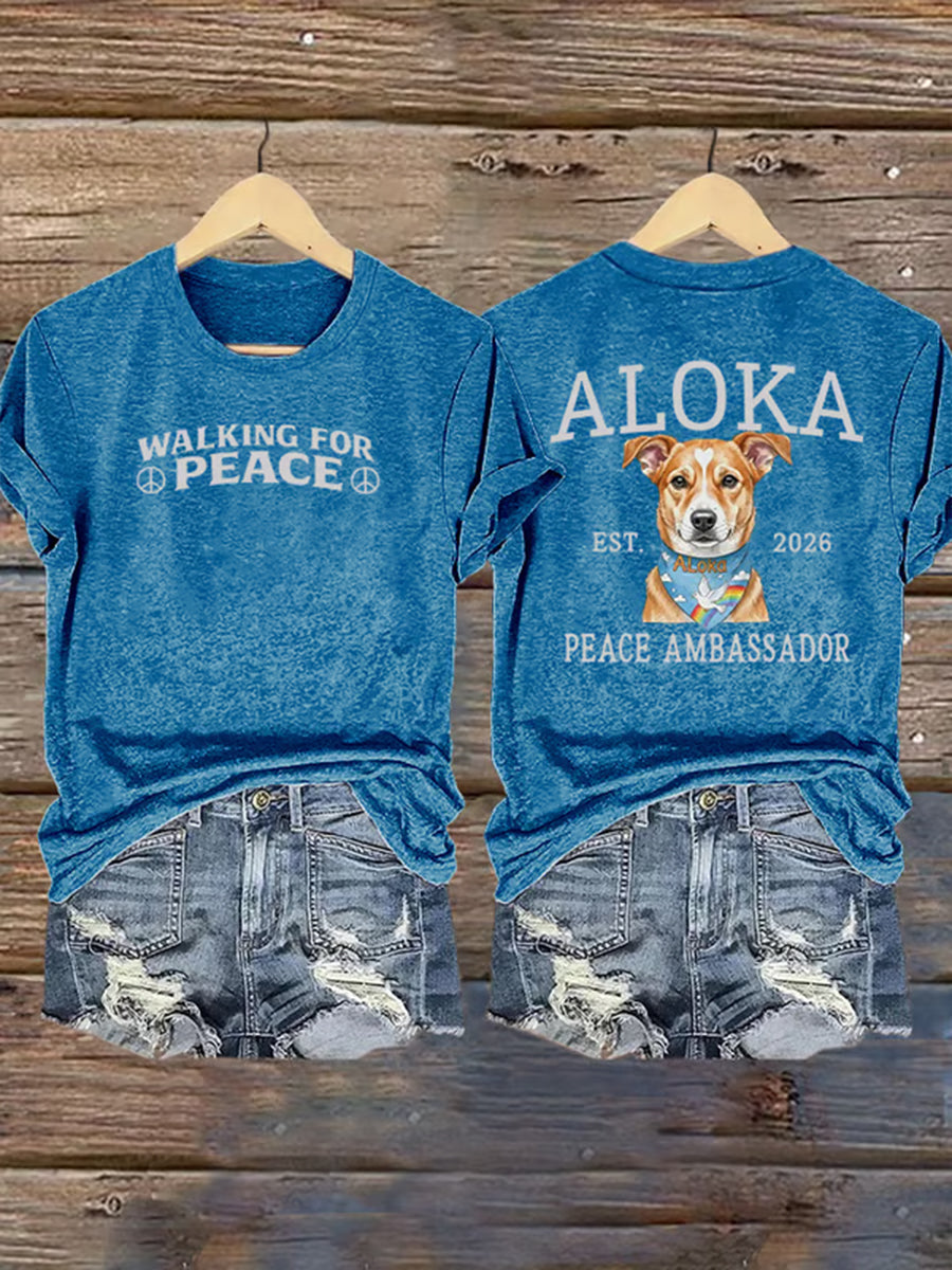 Camiseta de manga curta estampada Caminhada pela Paz Feminina