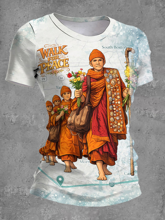 Camiseta de manga curta feminina Walk For Peace Print