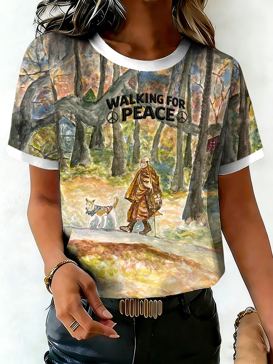 Camiseta de manga curta feminina Walk For Peace Print