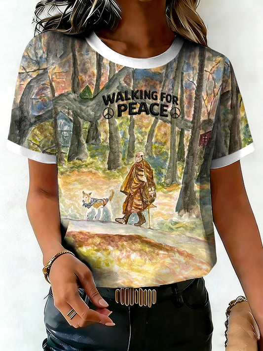 Camiseta de manga curta feminina Walk For Peace Print