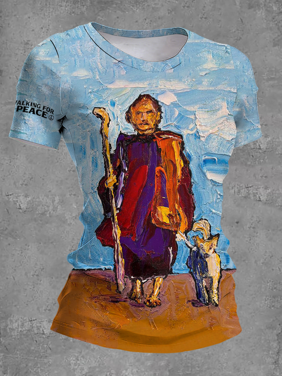 Camiseta de manga curta feminina Walk For Peace Print