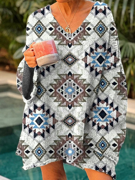 Camisola de manga longa asteca étnica ocidental das mulheres