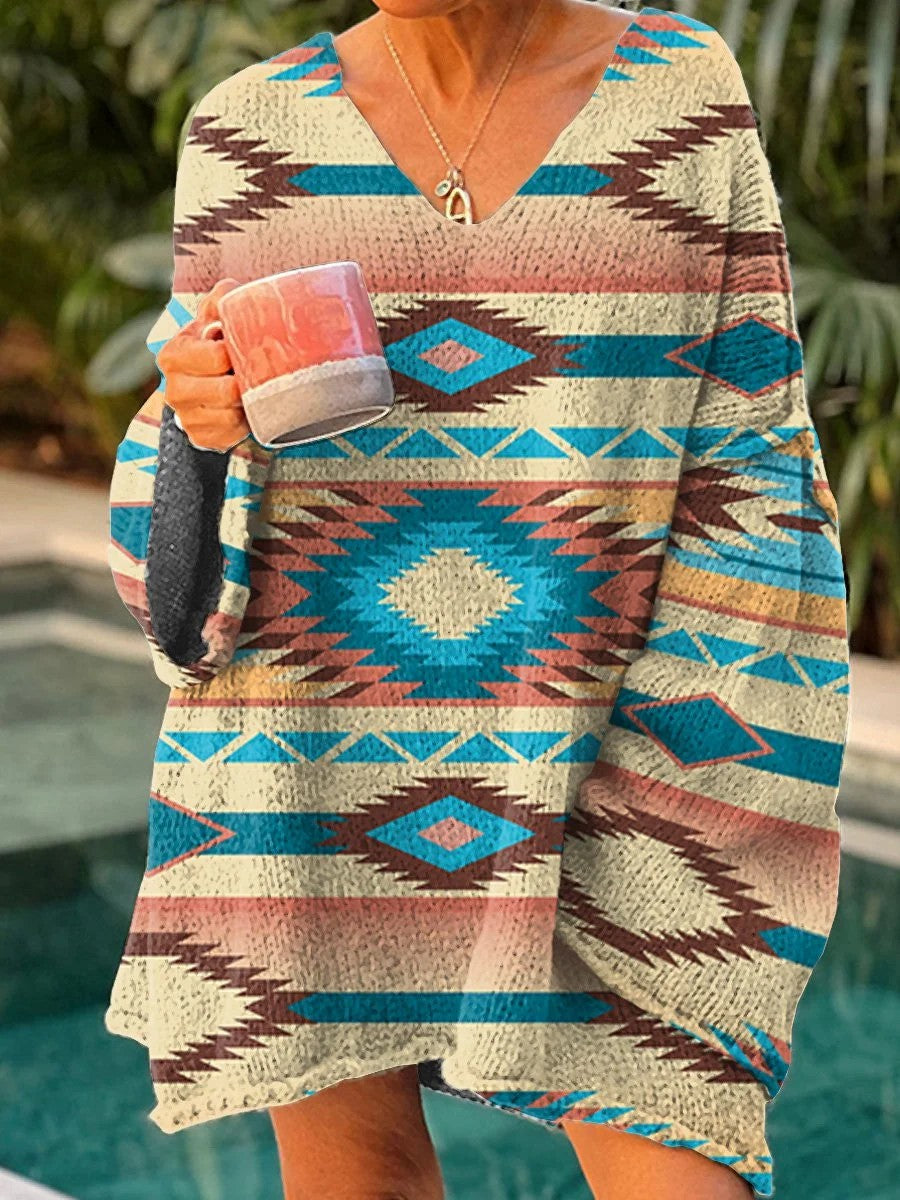Camisola de manga longa asteca étnica ocidental das mulheres