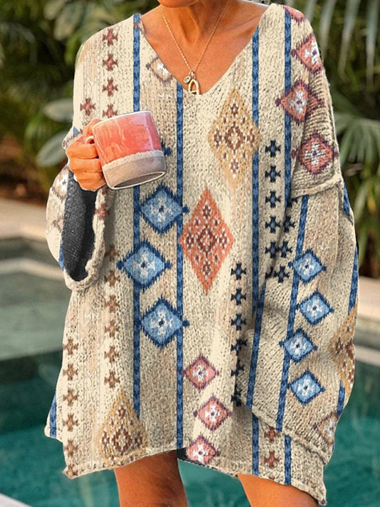 Camisola de manga longa asteca étnica ocidental das mulheres