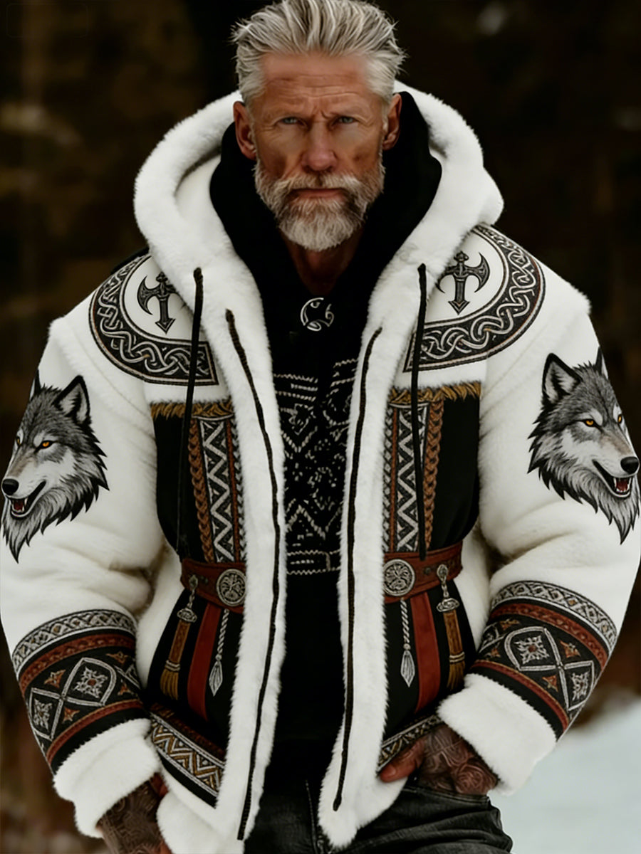 Retro Viking lobo Totem celta estilo flanela quente moletom com capuz masculino