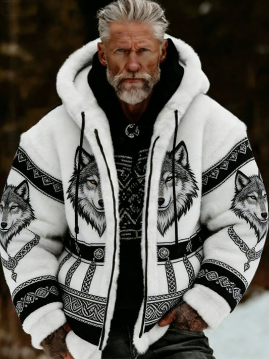 Retro Viking lobo Totem celta estilo flanela quente moletom com capuz masculino