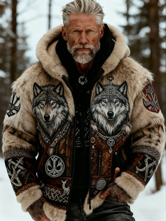 Retro Viking lobo Totem celta estilo flanela quente moletom com capuz masculino