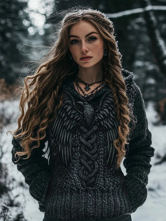 Top com capuz Retro Viking Celtic Knot Eagle Casual feminino