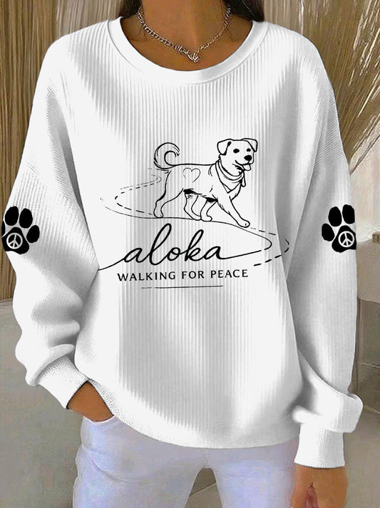 Camisola casual estampada caminhada para a paz das mulheres