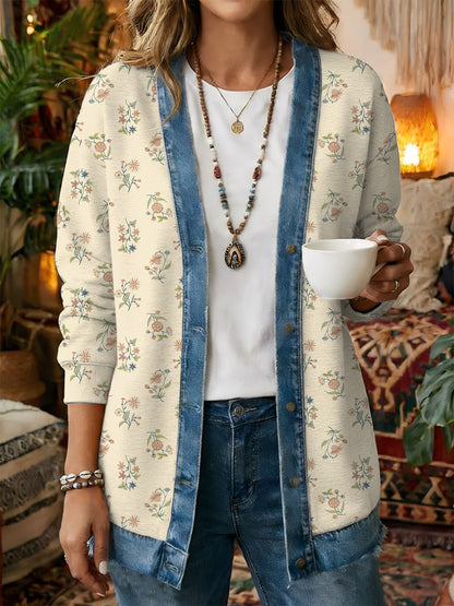 Casaco Casual de impressão Floral Vintage feminino
