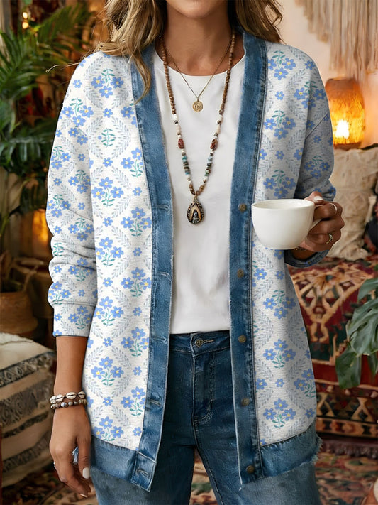 Casaco Casual de impressão Floral Vintage feminino