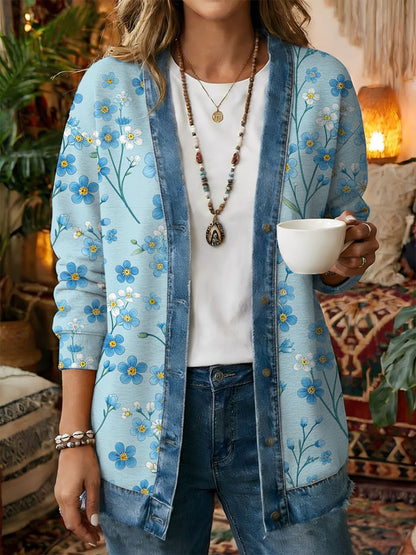 Casaco Casual de impressão Floral Vintage feminino