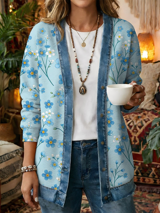 Casaco Casual de impressão Floral Vintage feminino