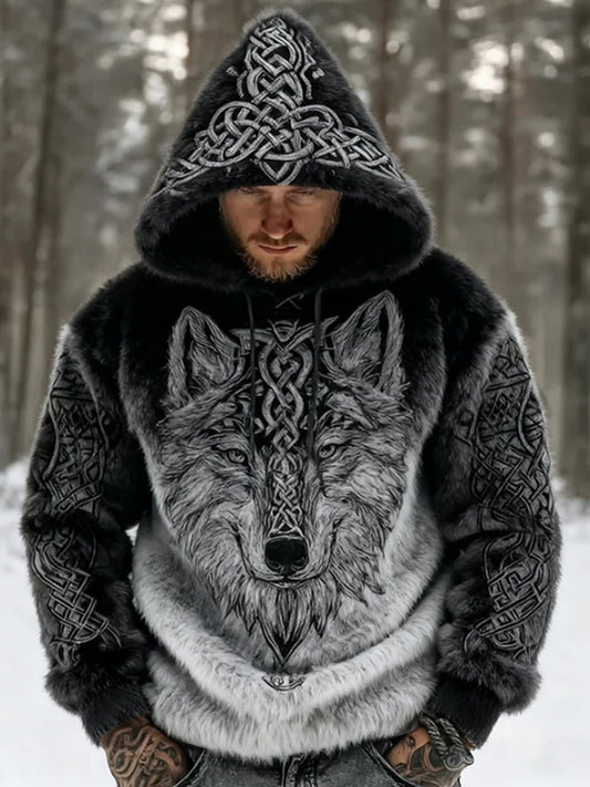 Viking lobo arte celta flanela Hoodie quente dos homens