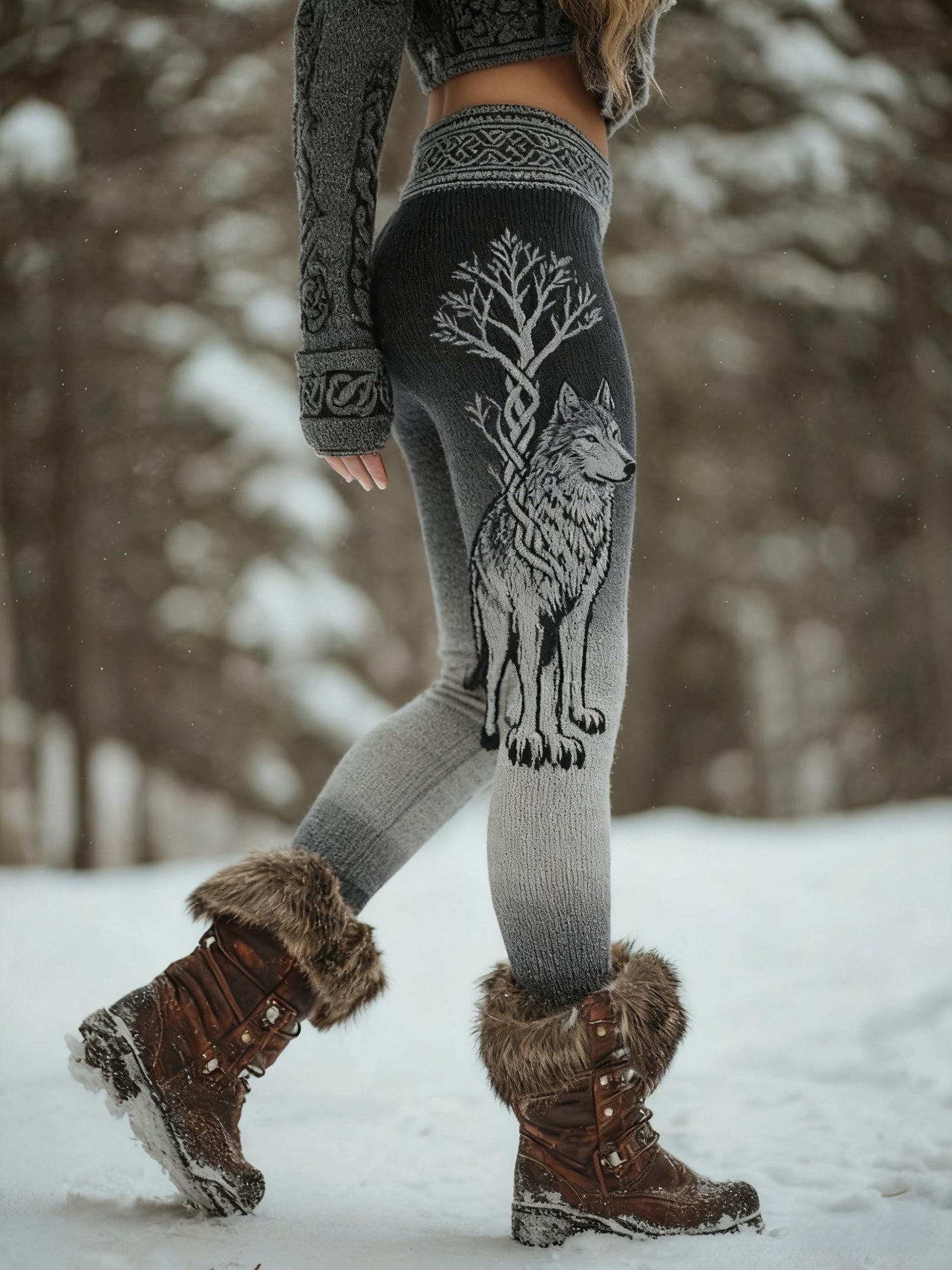 Viking lobo celta nó árvore da vida Gradiente Leggings Estiramento das mulheres