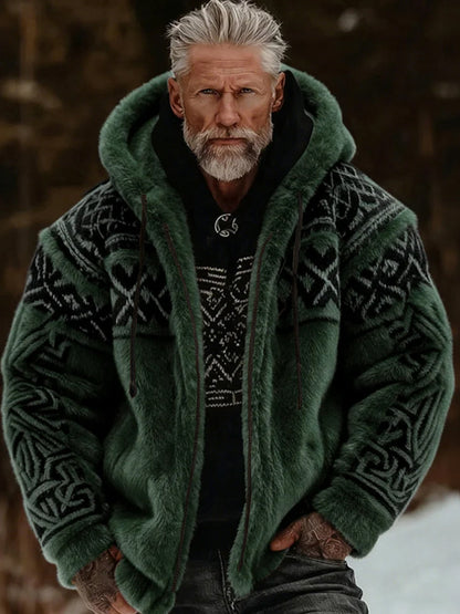 Viking Celtic Art Plush aconchegante quente zipado casaco com capuz masculino
