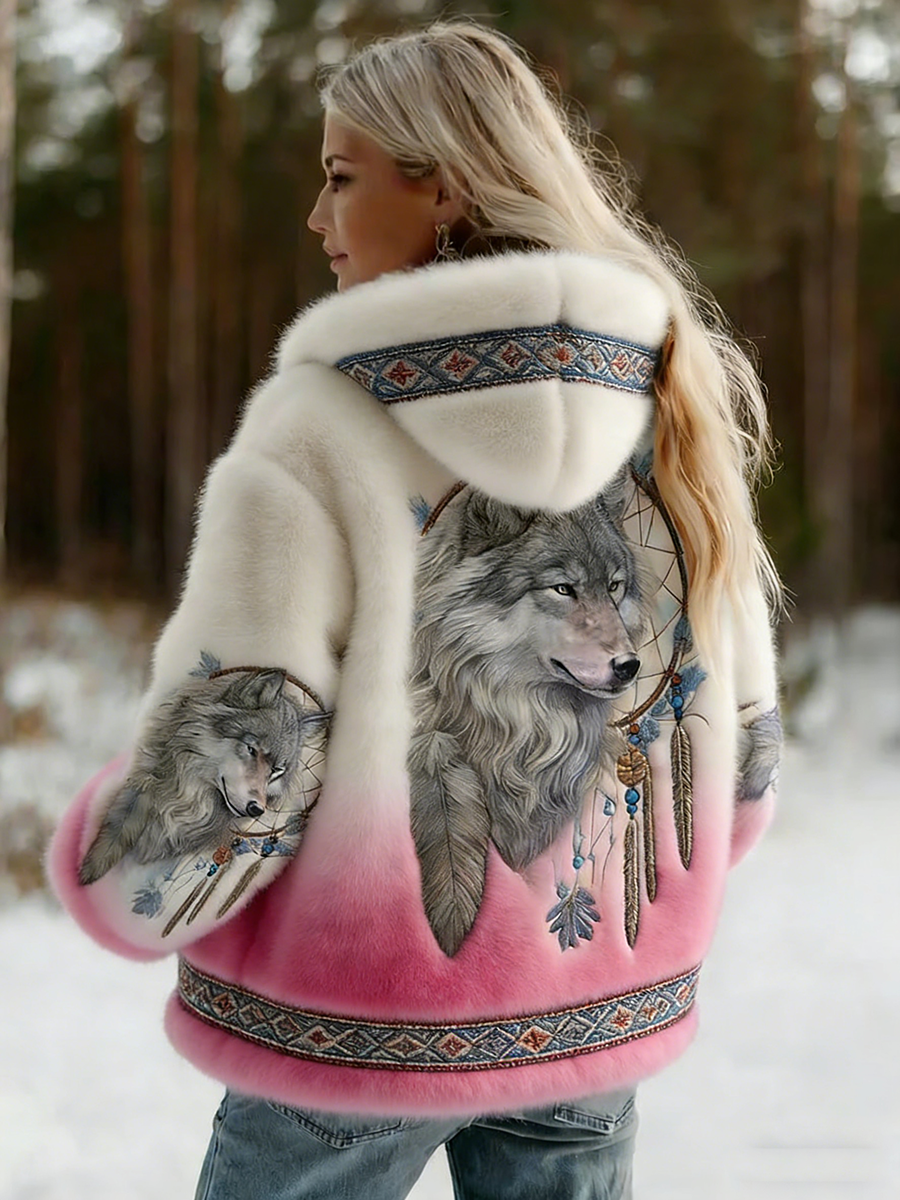 Vintage Viking Celtic nó lobo impressão gradiente flanela jaqueta do mulheres