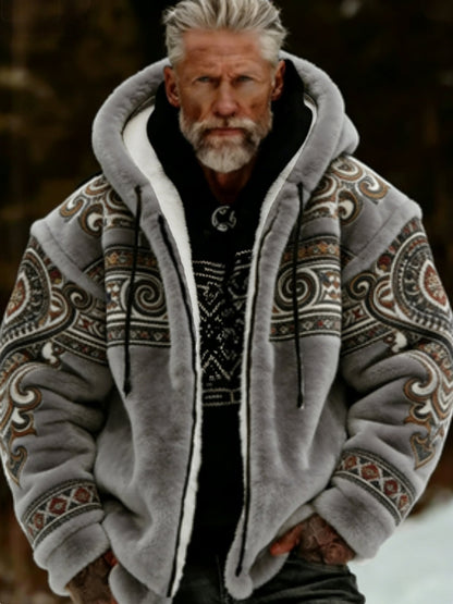 Viking Celtic Art Plush aconchegante quente zipado casaco com capuz masculino