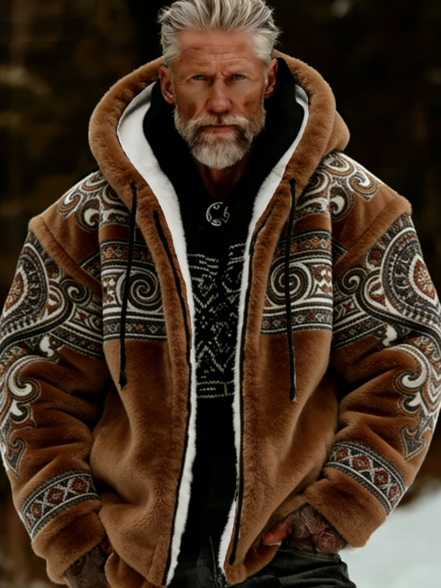 Viking Celtic Art Plush aconchegante quente zipado casaco com capuz masculino