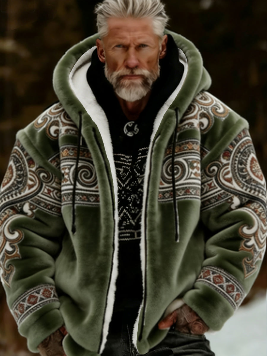 Viking Celtic Art Plush aconchegante quente zipado casaco com capuz masculino
