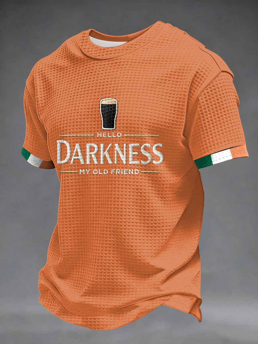 Olá escuridão do homens meu velho amigo waffle mangas curtas t-shirt