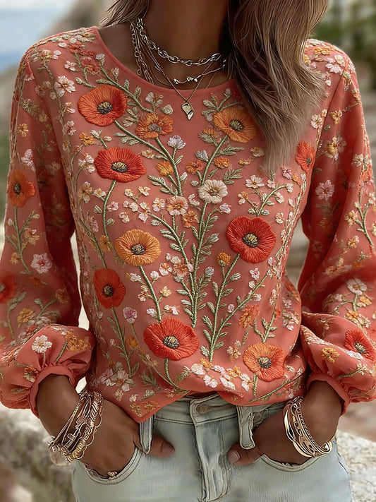 Flor de papoula arte impressão Casual t-shirt feminino