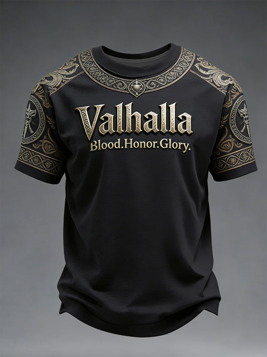 T-shirt impressa de estilo viking masculina