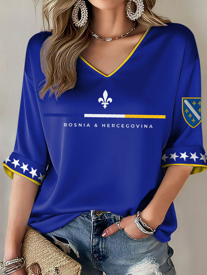 Camiseta estampada para fãs de futebol, modelo ZMAJEVI, da Bosnia, feminina