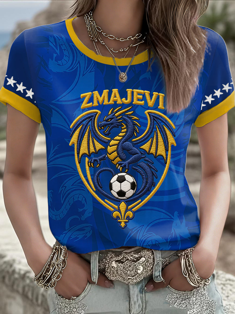 T-shirt impressa do amor do futebol das mulheres Bósnia ZMAJEVI