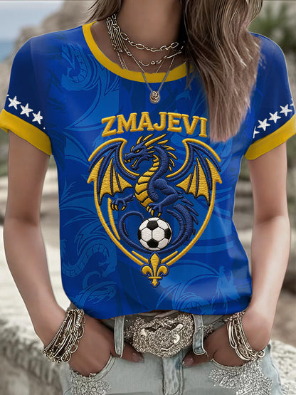 T-shirt impressa do amor do futebol das mulheres Bósnia ZMAJEVI